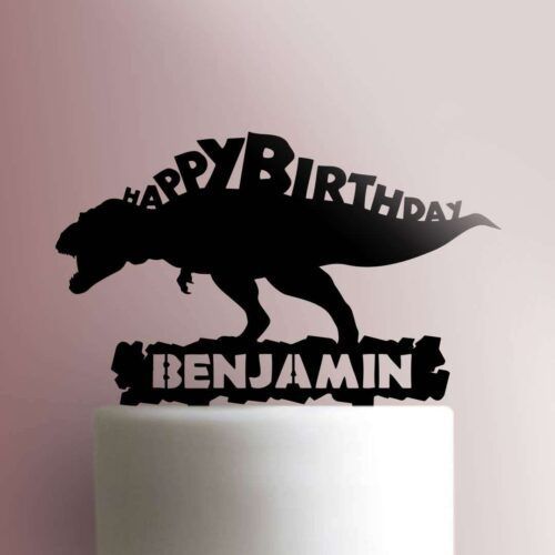 Custom Dinosaur Happy Birthday Name 225-B434 Cake Topper