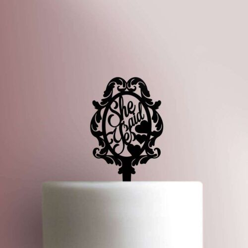 She Said Yes Damask Cake Topper 100