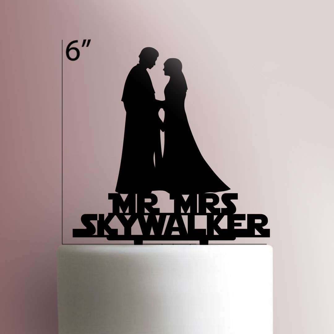 Personalized Star Wars Style Mr and Mrs with Date Wedding Cake Topper 