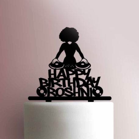 Custom DJ Happy Birthday Afro Girl 225-863 Cake Topper