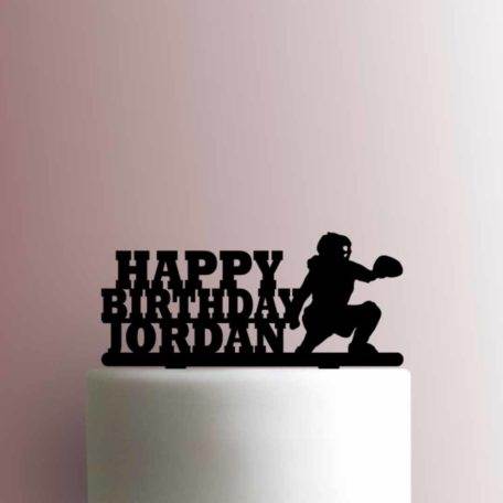 Custom Baseball Catcher Happy Birthday Name 225-A073 Cake Topper