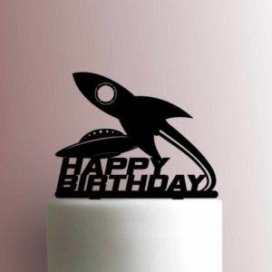 Spaceship and UFO Happy Birthday 225-A118 Cake Topper