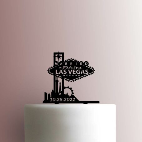 Custom Married in Fabulous Las Vegas Skyline Date 225-B230 Cake Topper