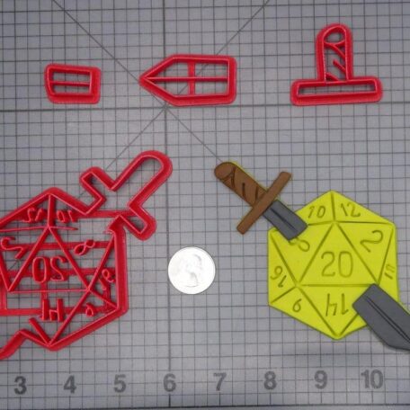 D20 Dice with Sword 266-I197 Cookie Cutter Set