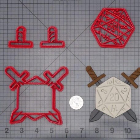 D20 Dice with Swords 266-I245 Cookie Cutter Set