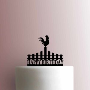 Rooster on Fence Happy Birthday 225-B607 Cake Topper