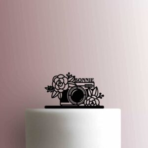 Custom Camera with Flowers Name 225-B860 Cake Topper