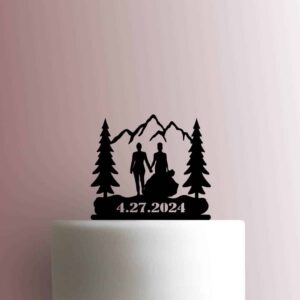 Custom Mountains Lesbian Couple Wedding Date 225-B856 Cake Topper