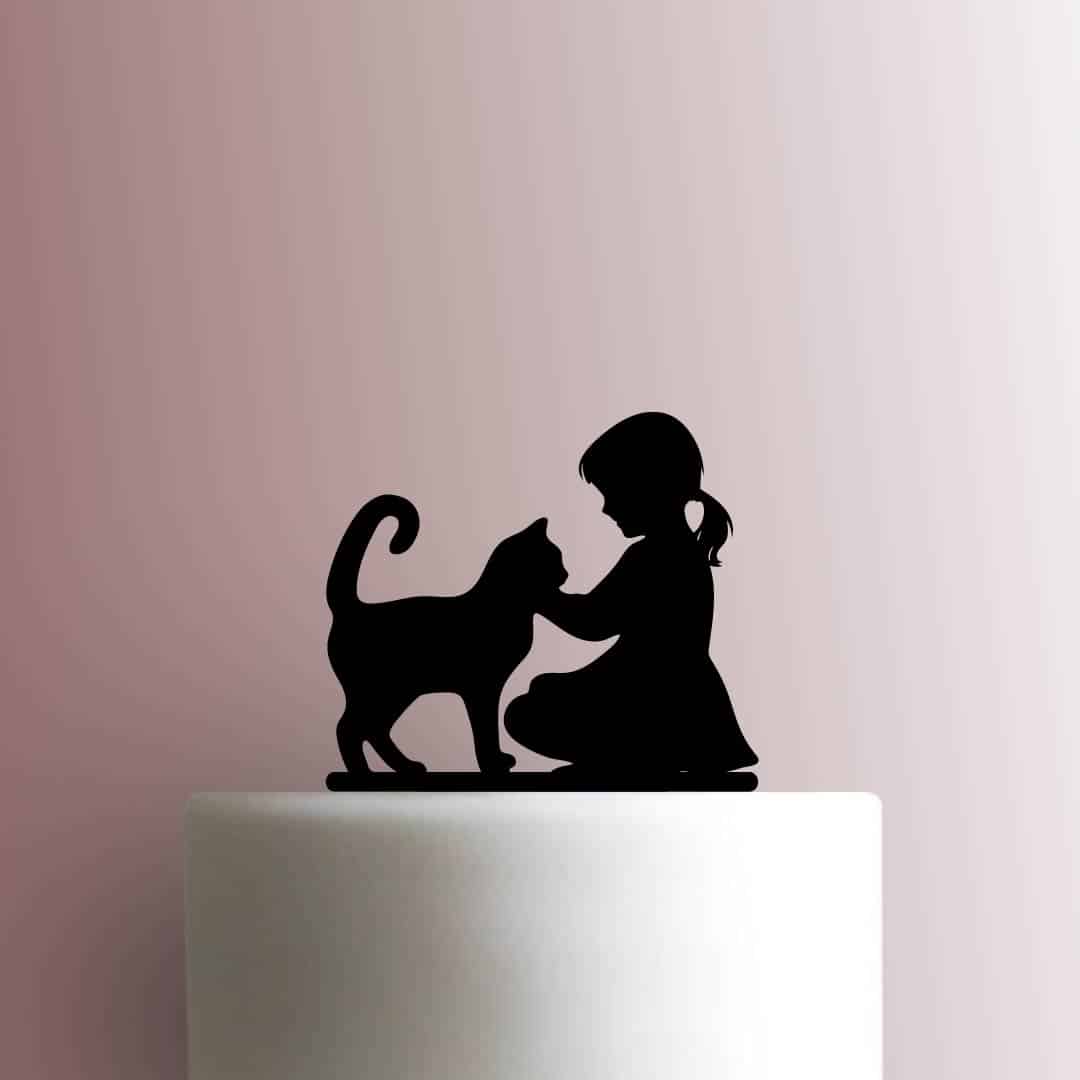 Girl Playing with Cat 225-C515 Cake Topper